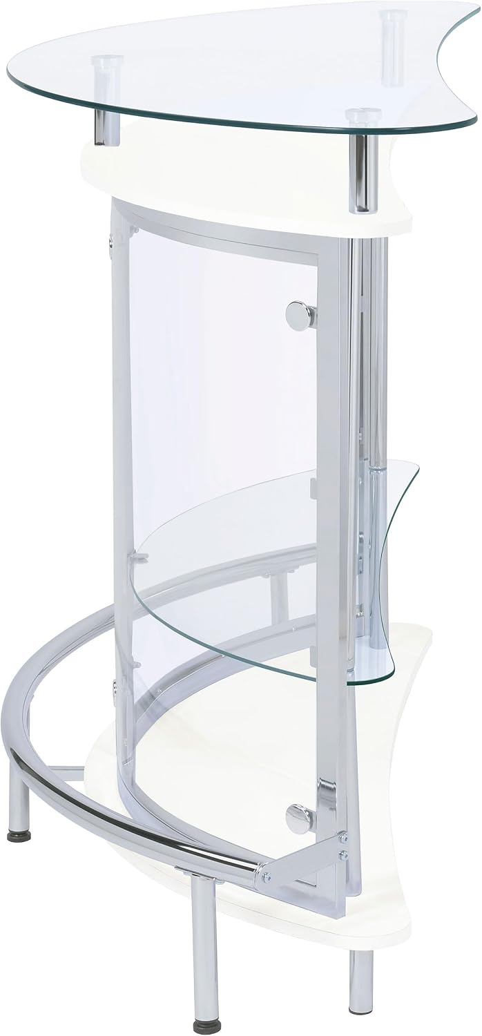 Coaster Home Furnishings Amarillo Glass Top Freestanding Home Bar Cabinet, Modern Liquor Cabinet with 2 Shelves and Wine Glass Rack, White