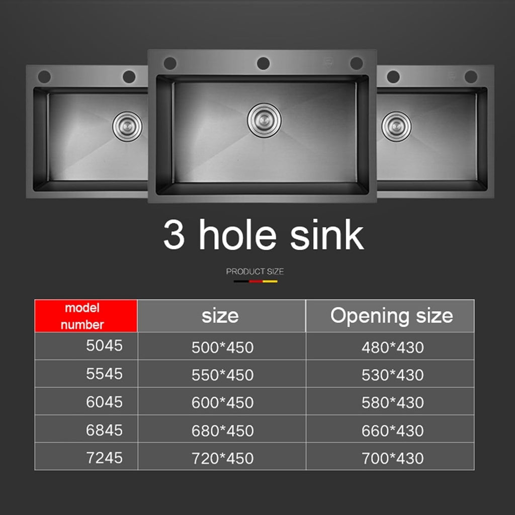 JATIBOSH Kitchen Sinks Stainless Steel Nano Sink Large Single Bowl Sink Workstation with Pull-Out Taps (Color : Black, Size : 50x45cm)