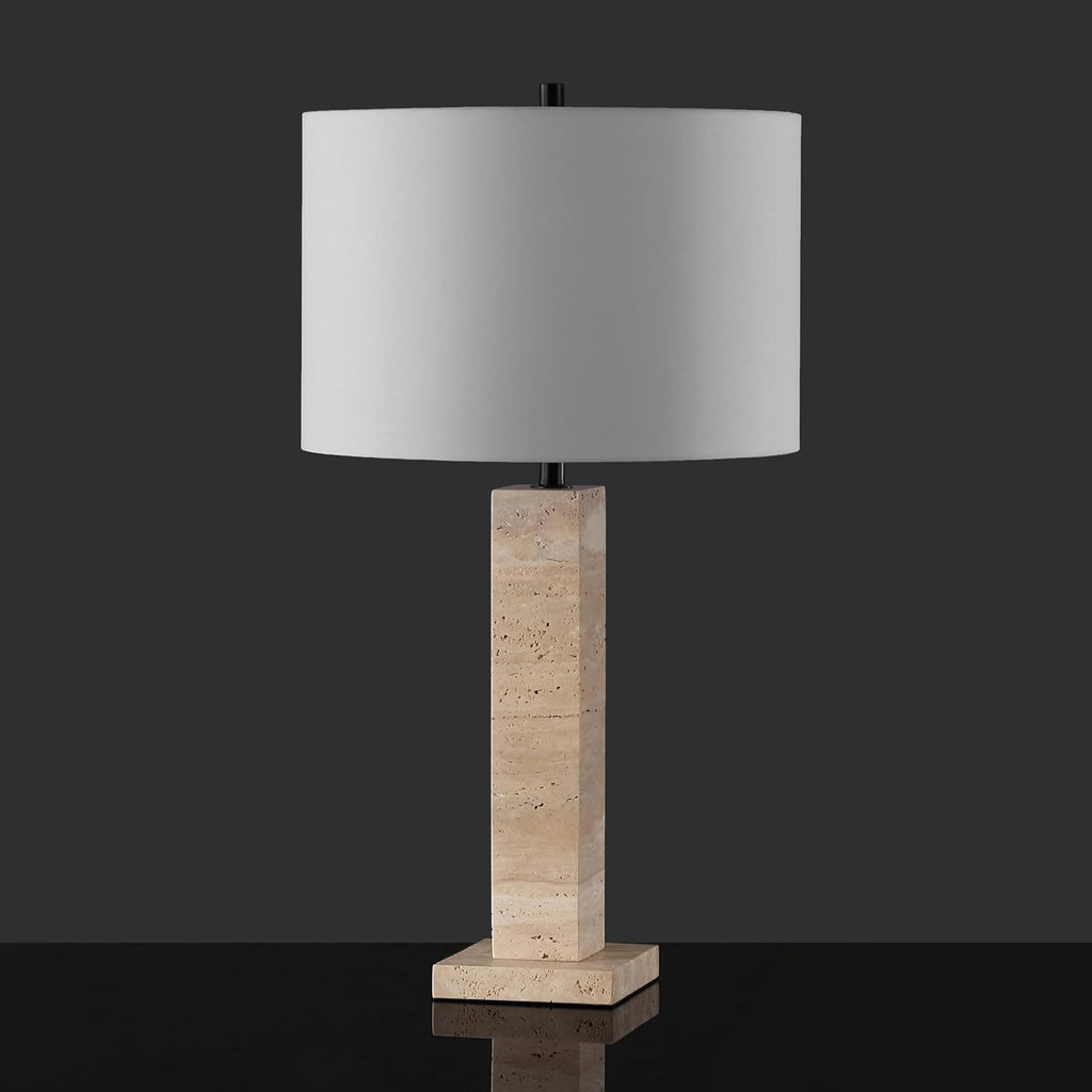 SAFAVIEH Couture Collection Hannabeth Travertine/Black 27-inch Dimmable Table Lamp for Bedroom Living Room Home Office Desk Nightstand