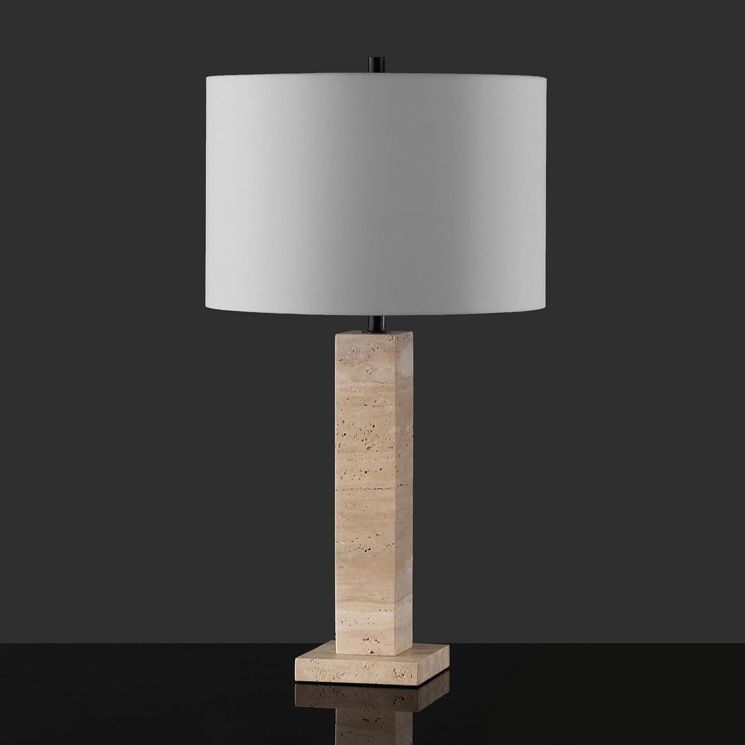 SAFAVIEH Couture Collection Hannabeth Travertine/Black 27-inch Dimmable Table Lamp for Bedroom Living Room Home Office Desk Nightstand