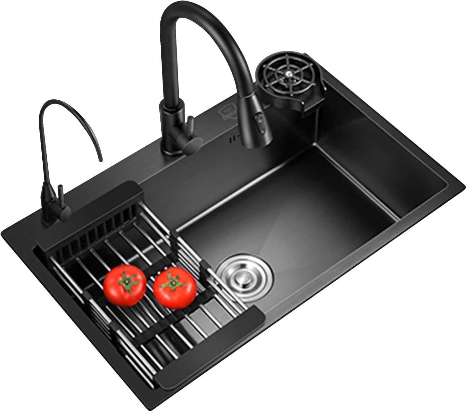 JATIBOSH Kitchen Sinks Stainless Steel Nano Sink Large Single Bowl Sink Workstation with Pull-Out Taps (Color : Black, Size : 50x45cm)