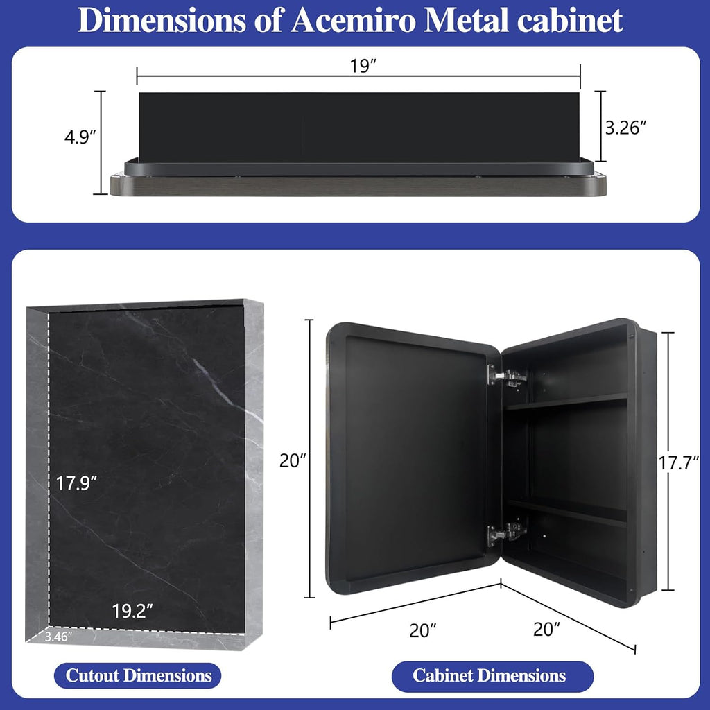 20' x 20' Bathroom Medicine Cabinet, Recessed or Surface Mount Square Mirror Cabinet with Stainless Steel Frame,Adjustable Metal Shelves, Wall Mounted Vanity Mirror with Bathroom Storage