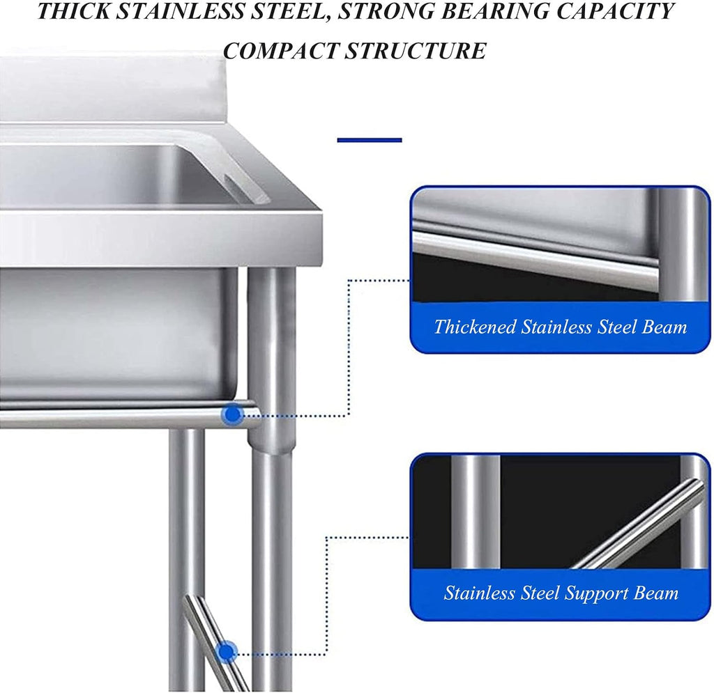 Stainless Steel Utility Sink Commercial Kitchen Sink with Swivel Faucet and Backsplash, Free Standing Deep Oversized Single Bowl Sink for Laundry, Garage