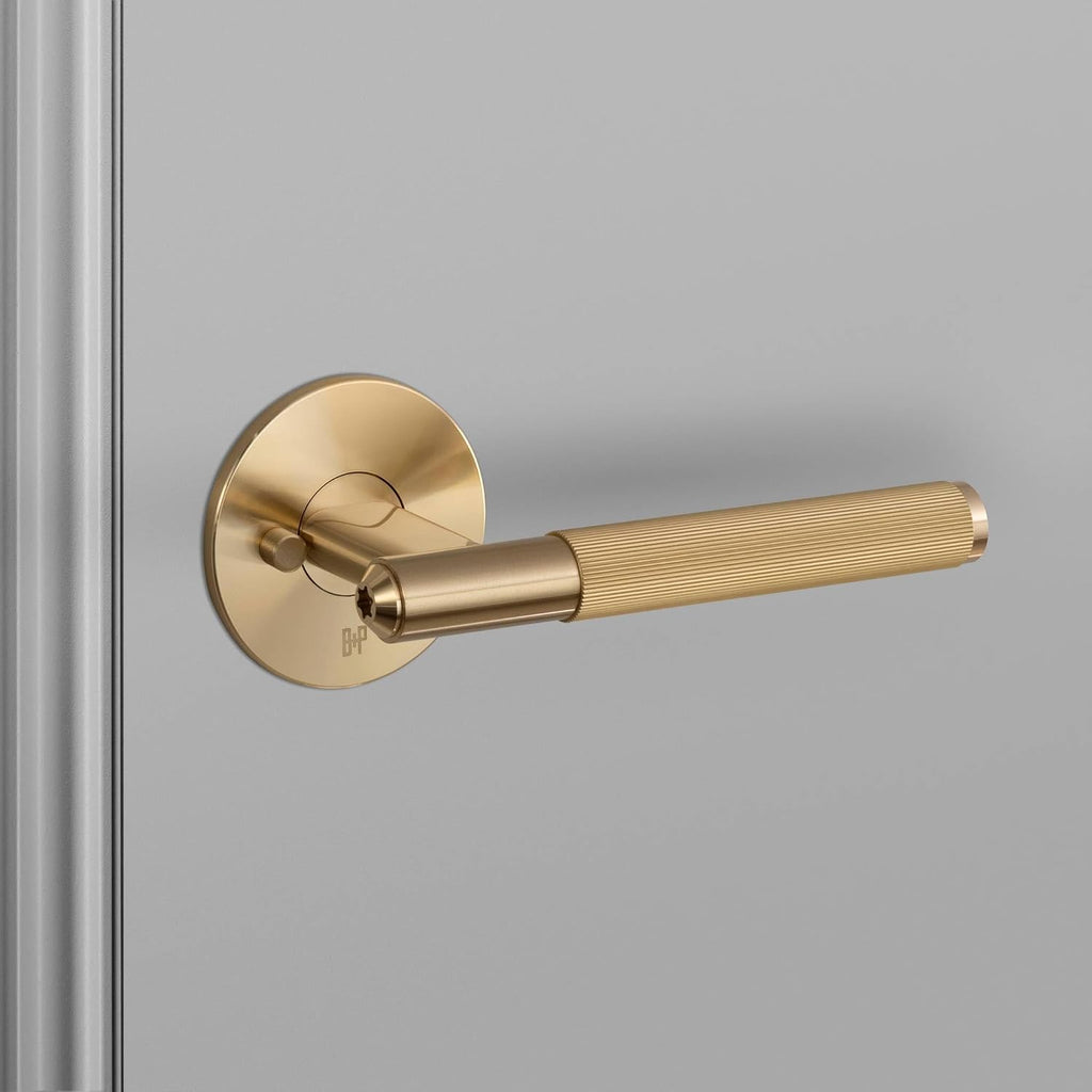 Buster and Punch Door Handle Set Privacy Linear Knurl Brass