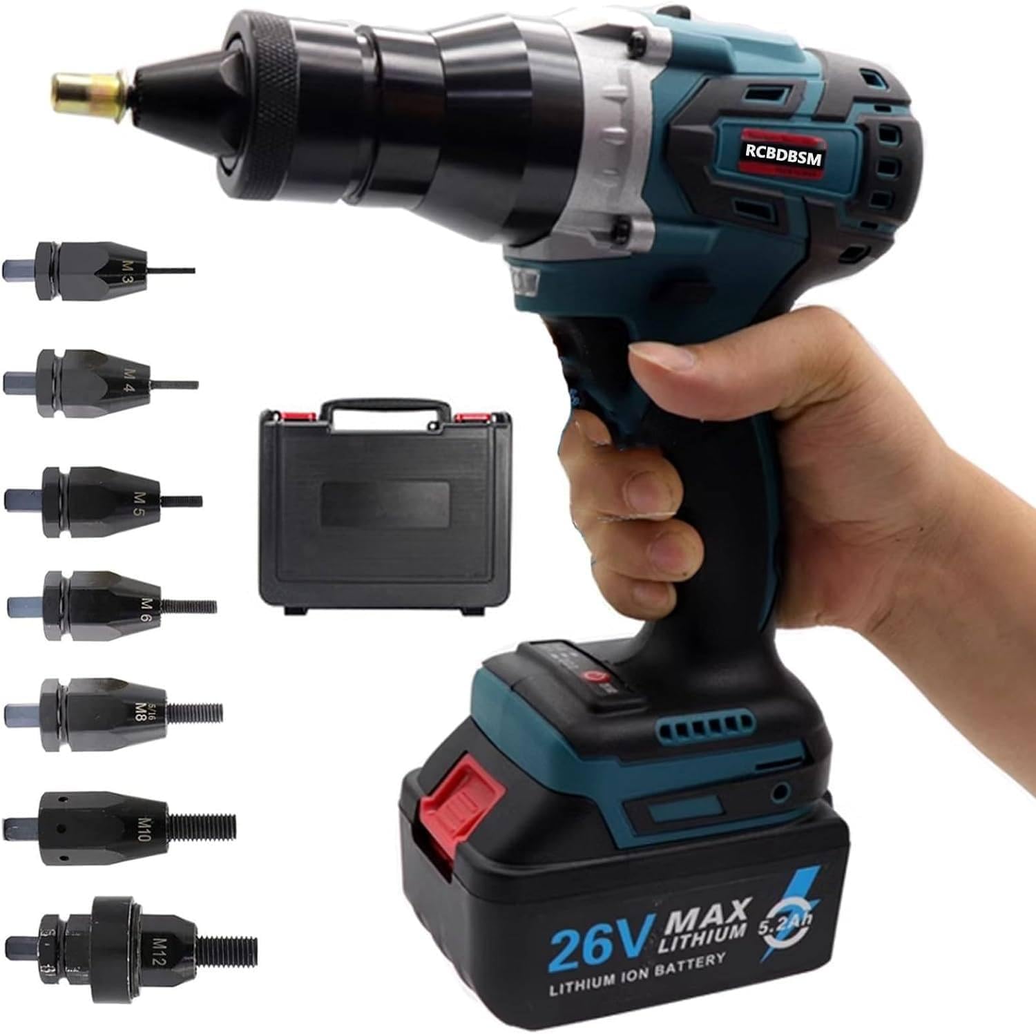2-in-1 Cordless Rivet Nut Gun Set,Portable Automatic Rivet Gun with M3/M4/M5/M6/M8/M10/M12 Battery Powered Pop Rivet Insert Installation Tool,2Battery-2200mAh