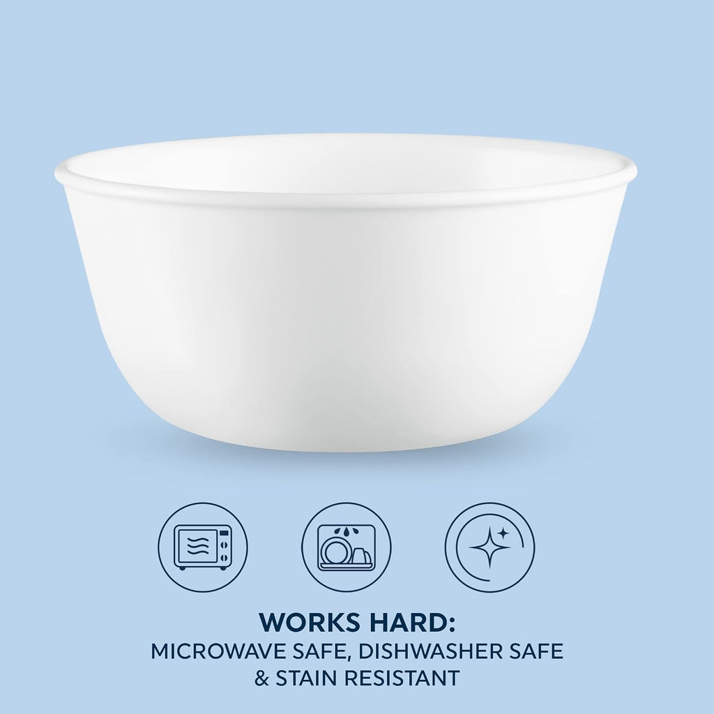 Corelle Vitrelle 18-Piece Service for 6 Dinnerware Set, Triple Layer Glass and Chip Resistant & Vitrelle 28-oz Soup/Cereal Bowls Set of 6, Chip & Crack Resistant Dinnerware Bowls