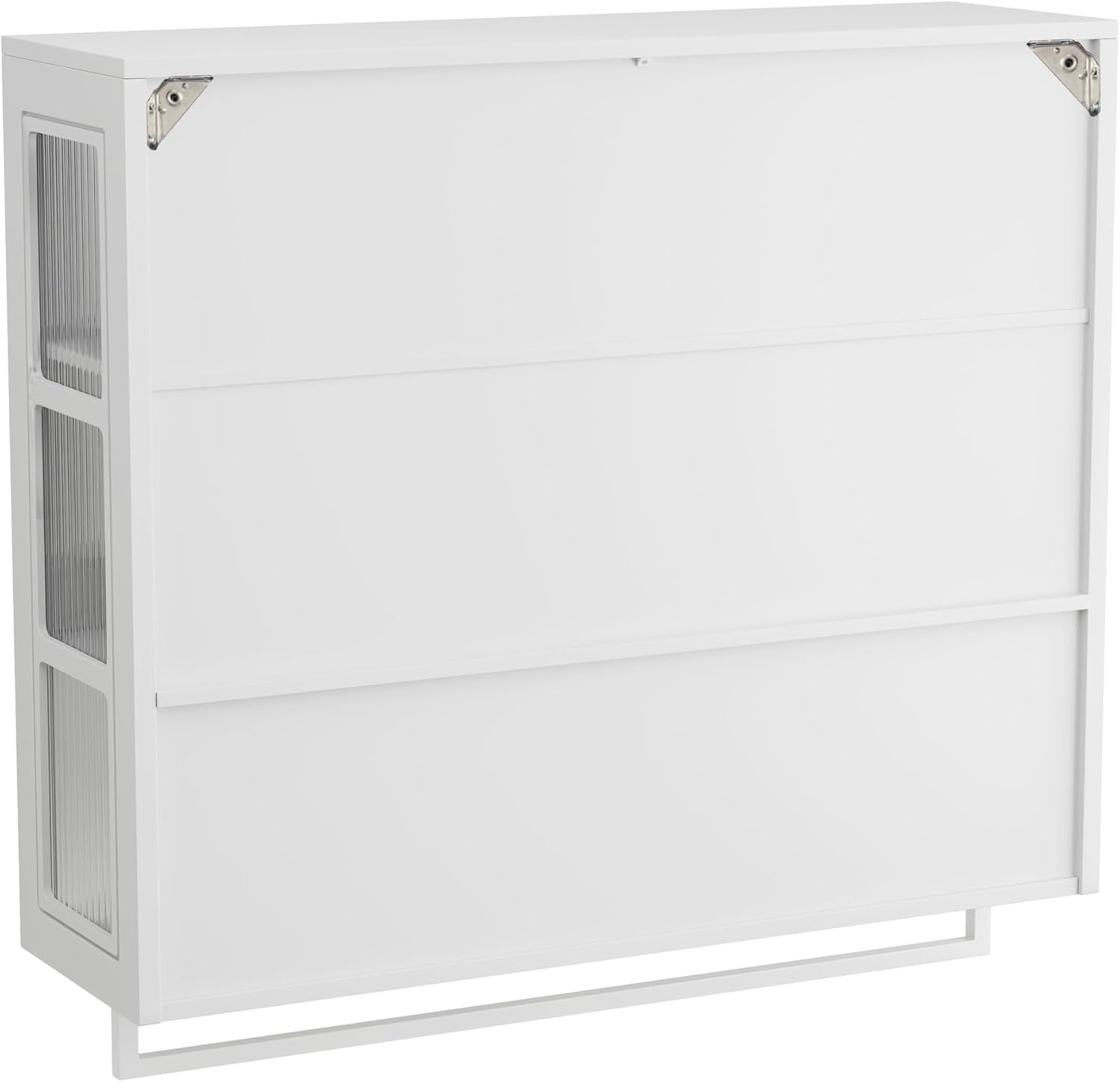 Polibi Wall Cabinet with Fluted Glass, Modern Wall-Mounted Storage with Towel Bar, Removable Shelves, Minimalist Design for Entryway Living Room Bathroom Dining Room, Easy Assembly, White