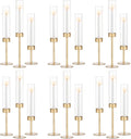 Glass Hurricane Candlestick Holders Gold - Romadedi 18 PCS Taper Candle Holder Bulk Tall Clear Glass Cylinder Table Centerpiece Wedding Decor Party Birthday Christmas Home Decorations