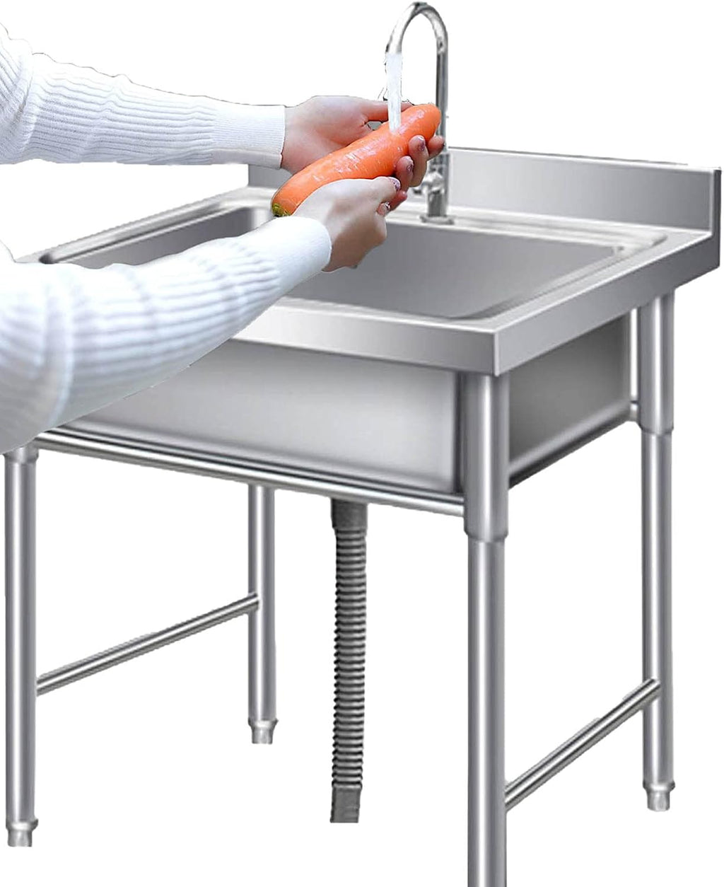 Single Bowl Sink Free Standing Stainless-Steel Kitchen Sink Set Commercial Sink for Restaurant, Bar, Laundry