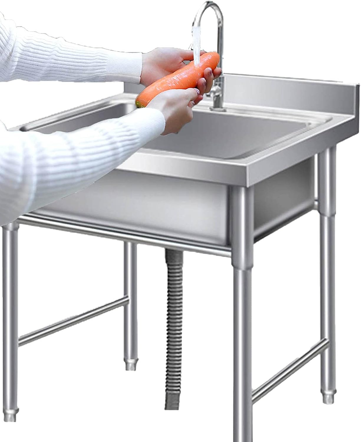 Single Bowl Sink Free Standing Stainless-Steel Kitchen Sink Set Commercial Sink for Restaurant, Bar, Laundry