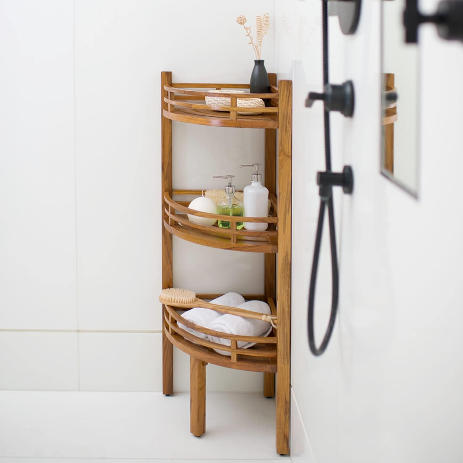 Cambridge Casual Superior Indonesian Teak Estate Bath Shelves, Corner Shelf, Natural Brown