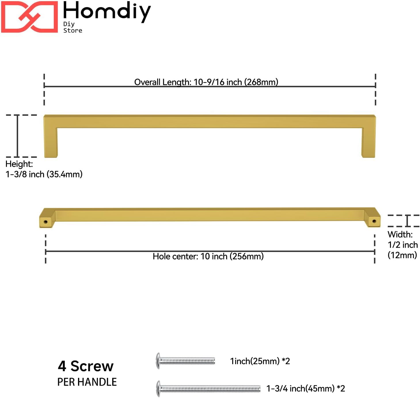 homdiy 30 Pack 10-1/16 Inch Gold Handles for Cabinets Kitchen Cabinet Handles Brushed Brass Cabinet Pulls Gold Hardware for Cabinets Stainless Steel Modern Hardware