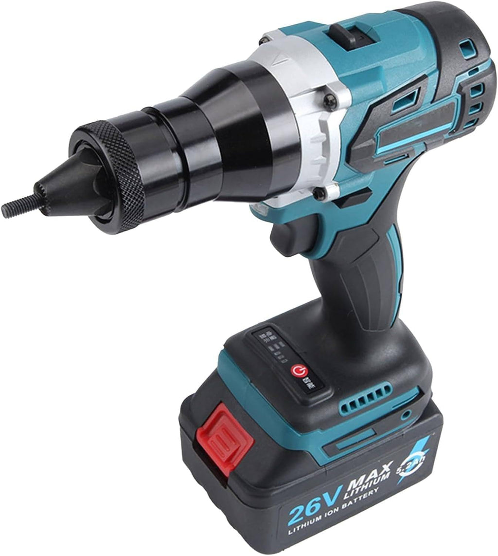 Cordless Rivet Nut Gun Set, Portable Automatic Rivet Gun with M3/M4/M5/M6/M8/M10/M12 Battery Powered Pop Rivet Insert Installation Tool, 3 Seconds Quick Installation/Removal,5200mah*1