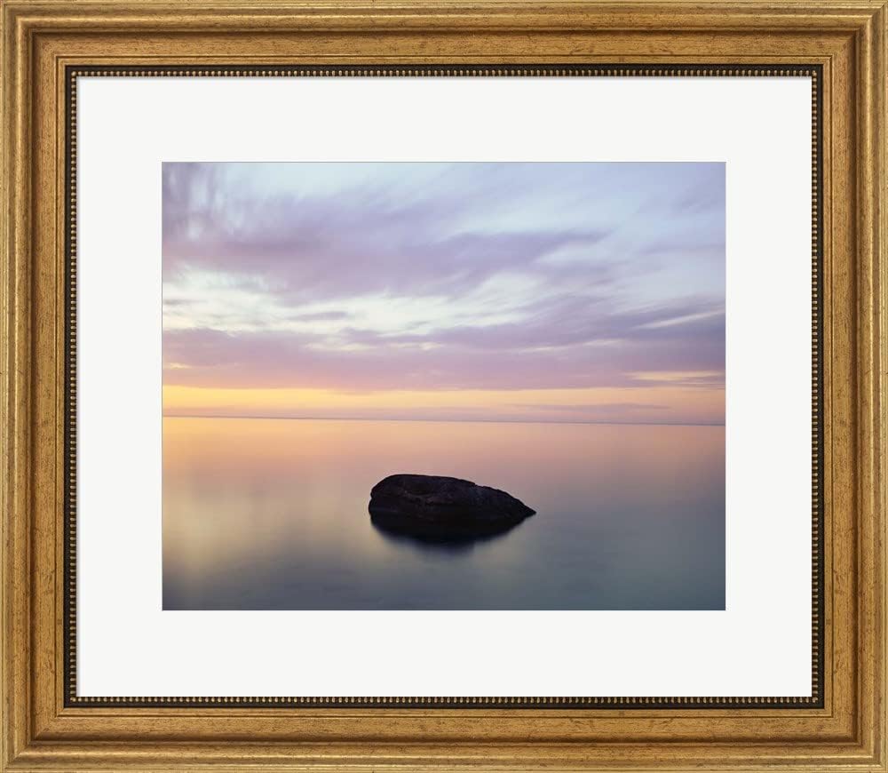 Rock at Sunset by Jim Becia Framed Art Print Wall Picture, Wide Gold Frame, 23 x 20 inches