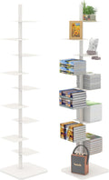 Choowin 9-Shelf Metal Spine Bookshelf Vertical Bookshelf, Adjustable Modern Floating Narrow Tree Book Shelf Book Tower, Display Shelf for Bedroom Living Room Office, 70 inch Tall, White