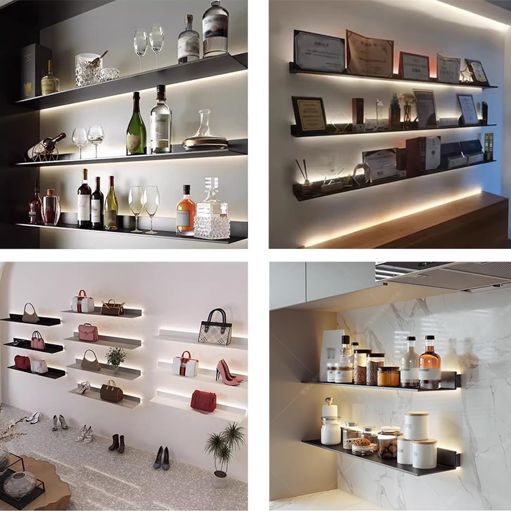 Floating Display Shelf With Built-in Illuminated LED Light And Transformer, Metal Wall Mounted Light-Emitting Bookshelf, Wall Decor, Lighted Display Stand ( Color : Black , Size : 1PCS-40x20cm )