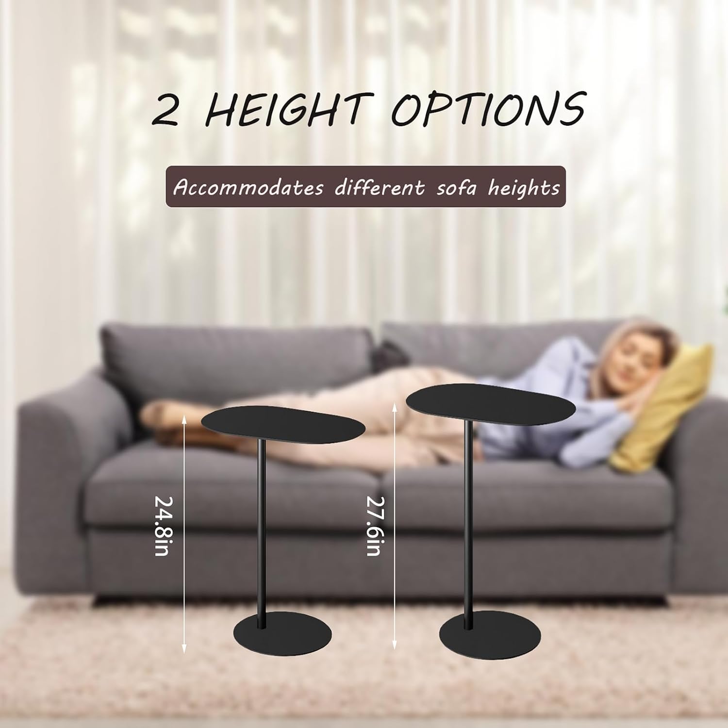 C-Shaped Side Table, Iron End Table for Couch Sofa and Bed, Small Metal Black Side Tables for Living Room Bedroom (Black, High-24.8in/63cm)