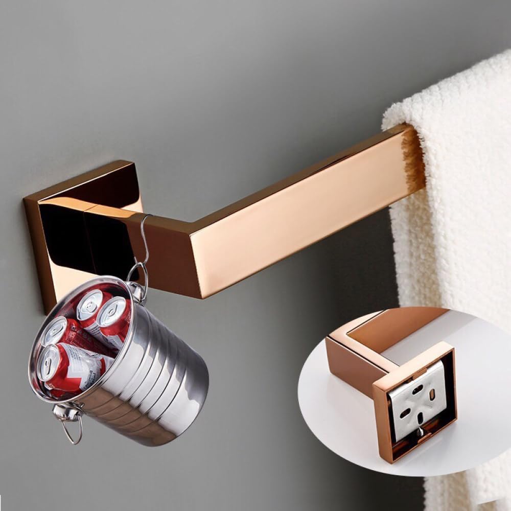 Rose Gold Stainless Steel Wall-Mounted Robe Hook Toilet Paper Holder Towel Bar Towel Ring Bathroom WC Accessories Sets,RG,Towel Bar