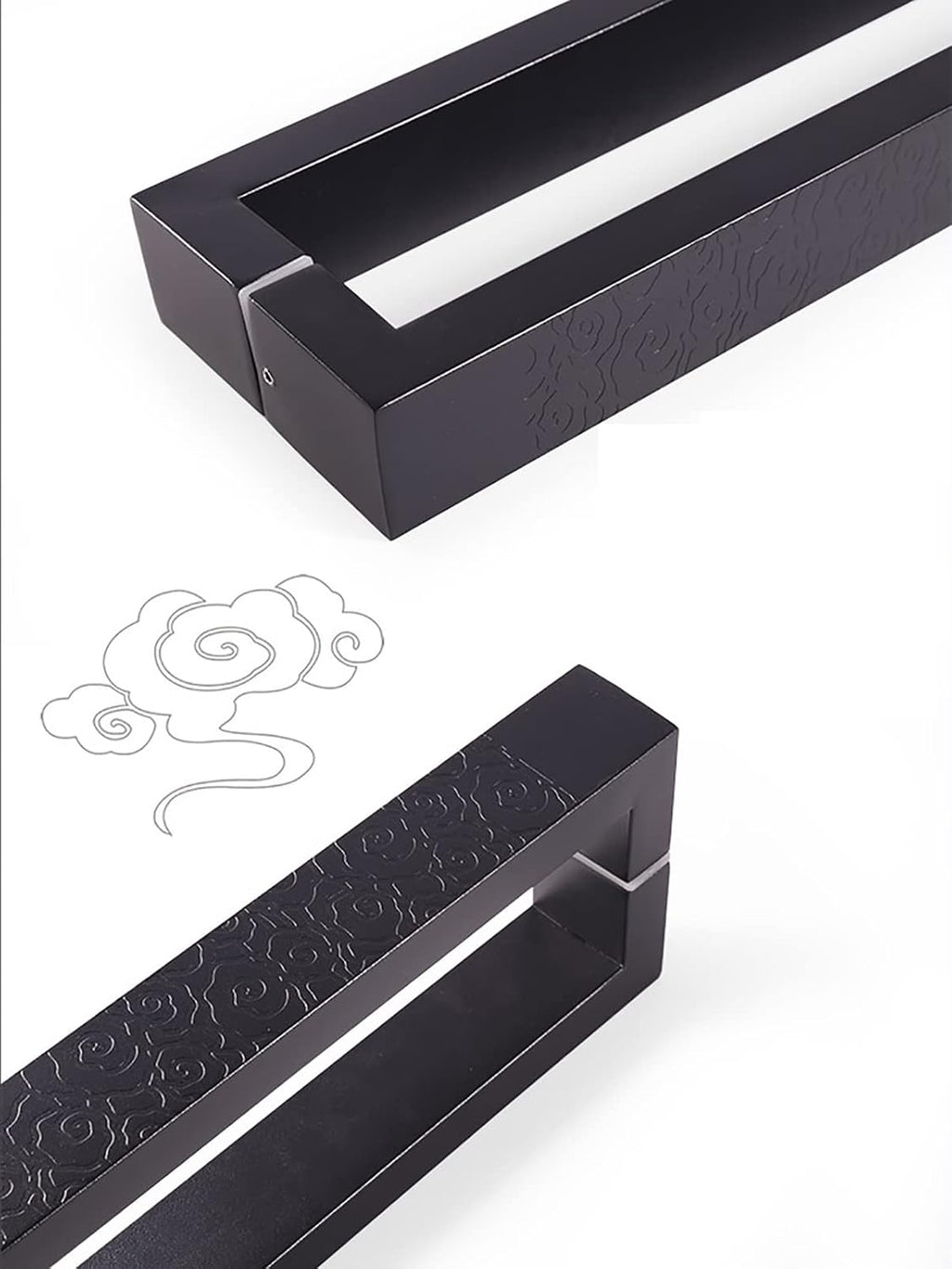 Door Handle C Shape Industrial Barn Door Push Pull Handle for Entrance Entry Office Store Solid Door Handle Set with Install Fitting (Black-60cm/23.6
