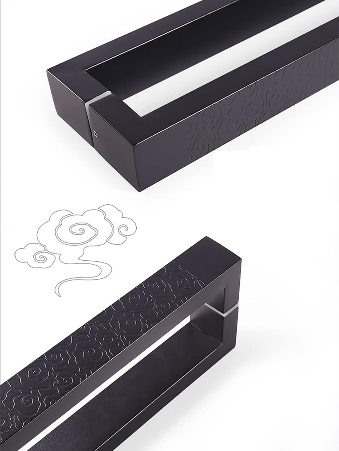 Door Handle C Shape Industrial Barn Door Push Pull Handle for Entrance Entry Office Store Solid Door Handle Set with Install Fitting (Black-60cm/23.6