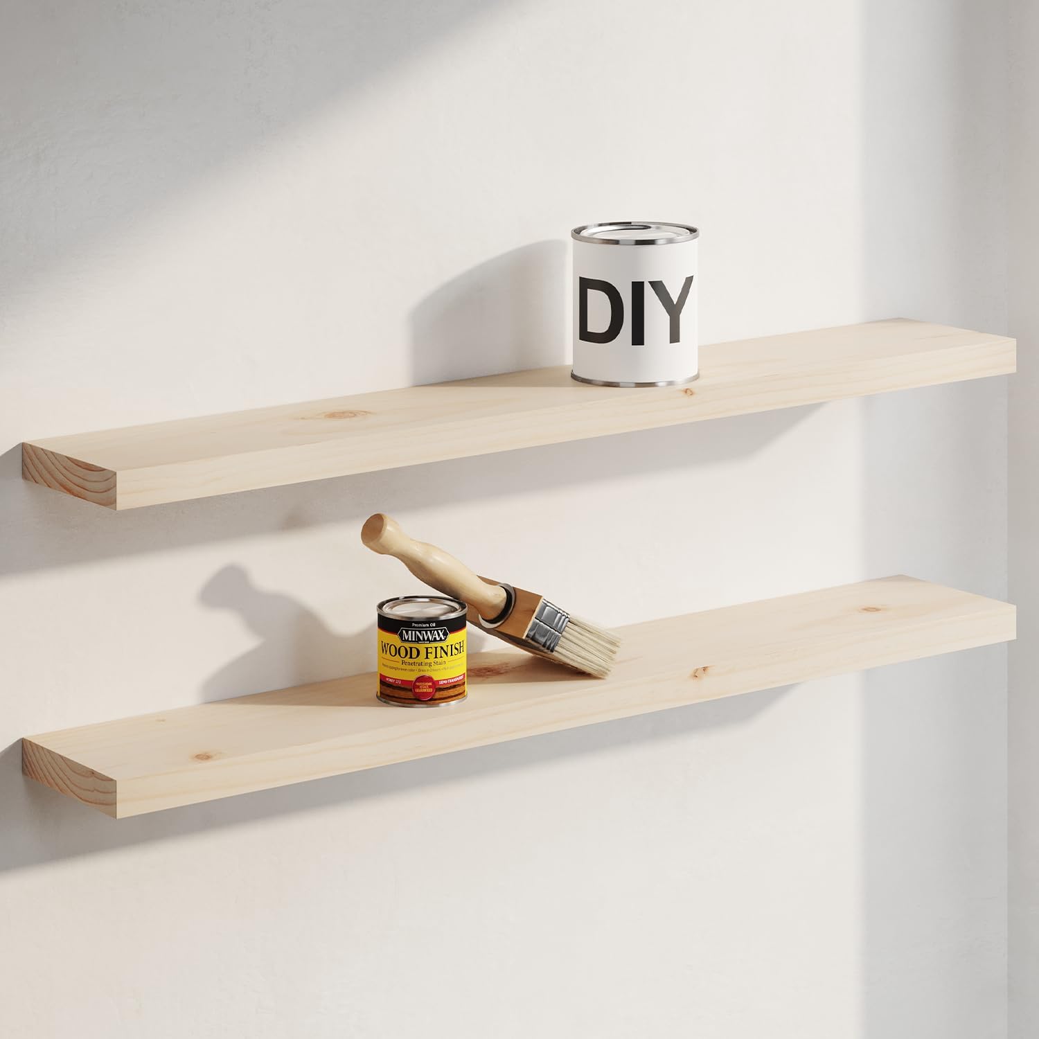Homeforia 42 inch Wood Floating Shelf, High End Solid Natural Wood 42inch Large Floating Shelves for Wall Mounted, Unfinished Wooden Floating Shelves, Heavy Duty Bracket, 42 X 6.5 X 1.75 in, Set of 3