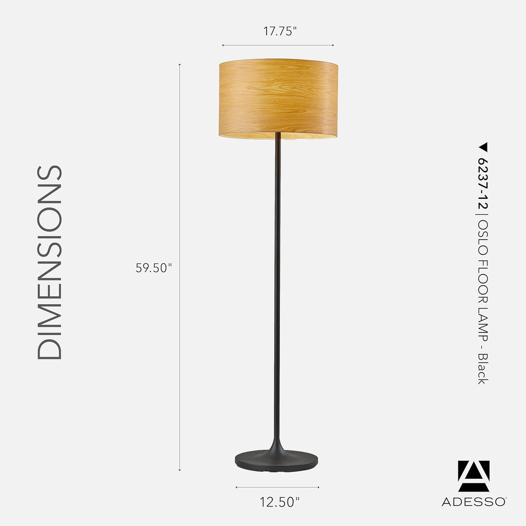 Adesso Floor Lamp with Scratch Proof and Corrosion Resistant Body - Perfect Lighting for Bedroom, Living Room and Corner Decor, Matte Black