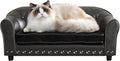 Dog Couch,Puppy Bed,Cat Sofa,Cat Couch,Pet Sofa,Dog Chair,Small Pet Bed with Copper Nail and Wooden Frame, Leather Fabric and Cushion,for Small Animals Using (Black)