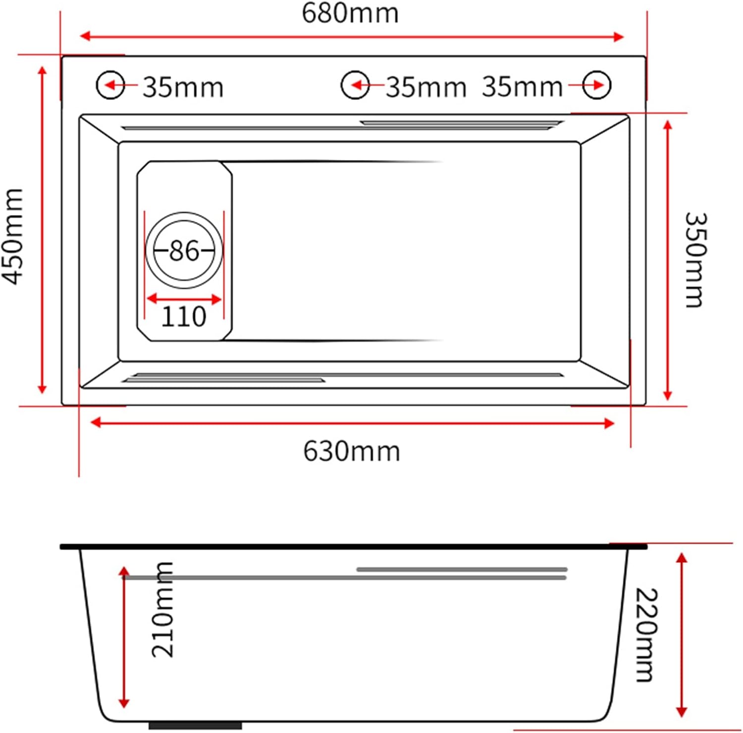 JATIBOSH Kitchen Sink Single Bowl Sink Stainless Steel Workstation with Pull-Out Faucet Dark Grey Kitchen Sink (Size : 68x45CM)
