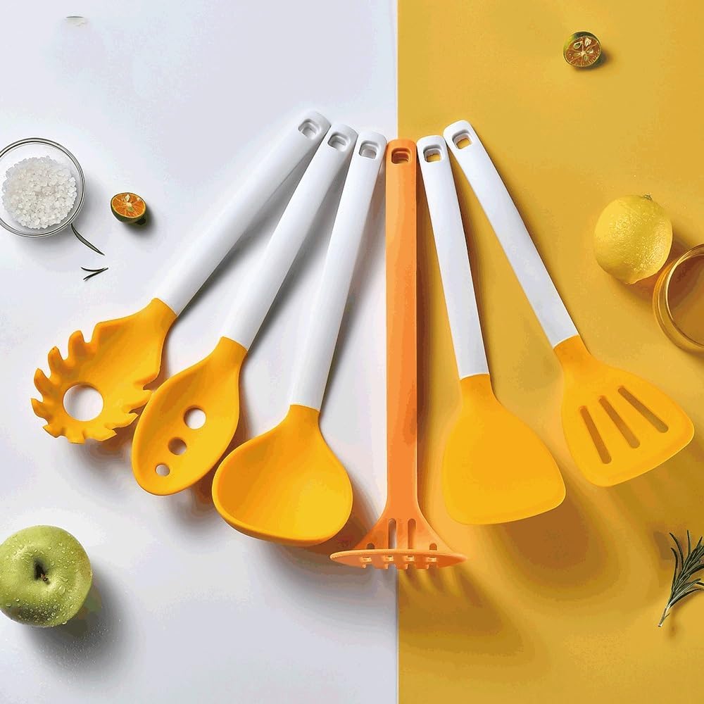 DUYHBAWRS-779 Heat Resistant Soup Spoon Brush Ladle Silicone Non Stick Spatula Spoon Kitchen Tools Cooking Utensil Set(Black)