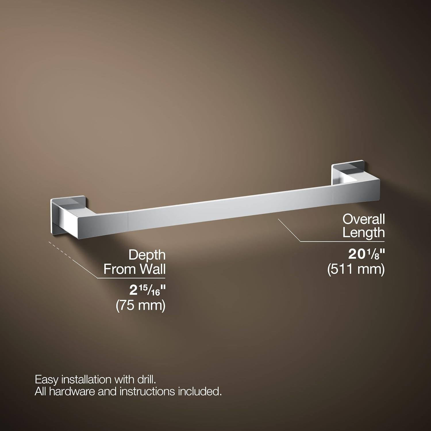 Kohler 26633-CP Honesty® 18' Towel bar, Polished Chrome