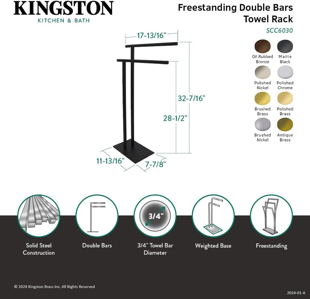 Kingston Brass SCC6032 Edenscape 32-7/16' Freestanding Pedestal 2-Tier L-Shape Towel Rack, Polished Brass