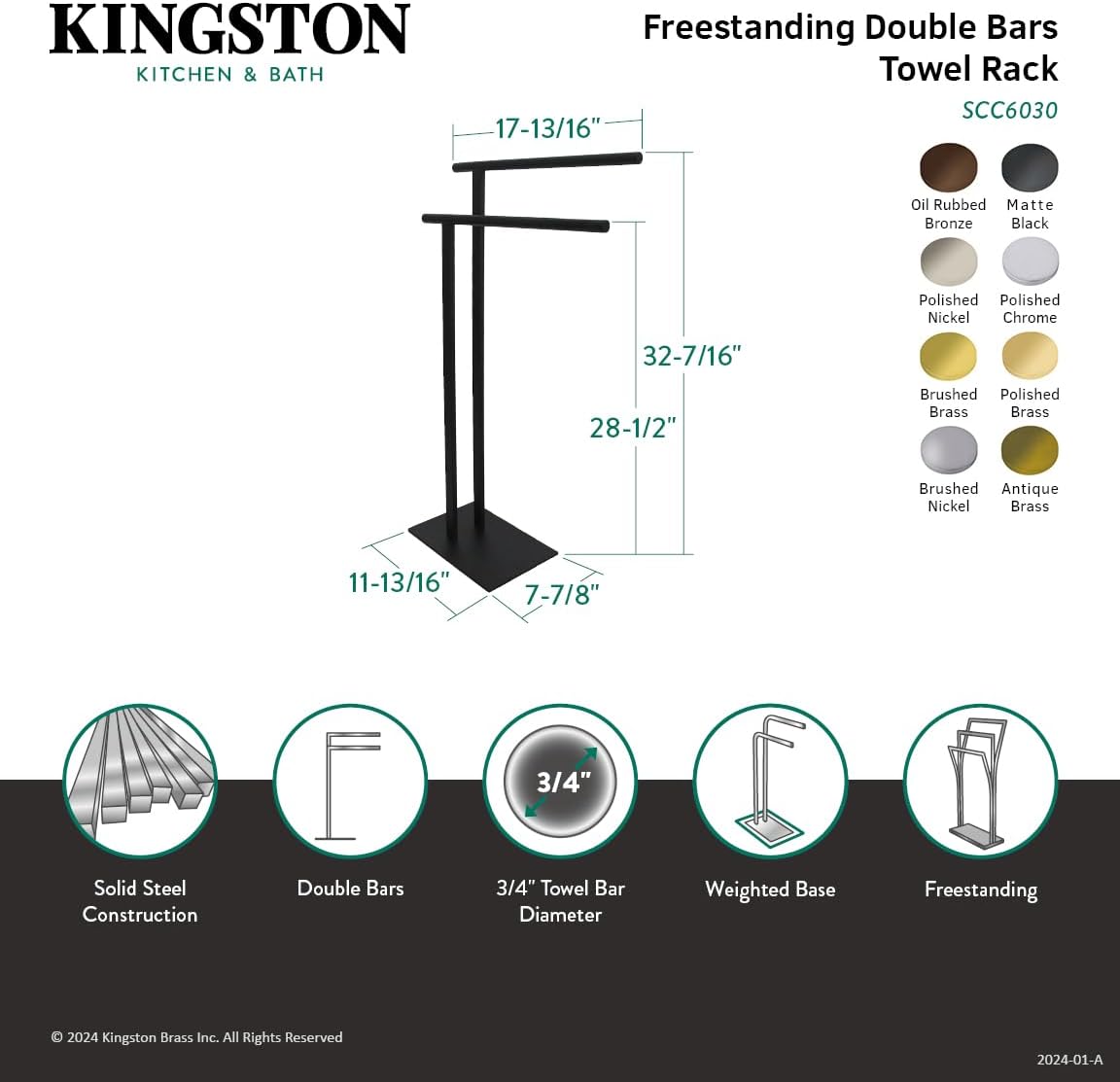 Kingston Brass SCC6032 Edenscape 32-7/16' Freestanding Pedestal 2-Tier L-Shape Towel Rack, Polished Brass