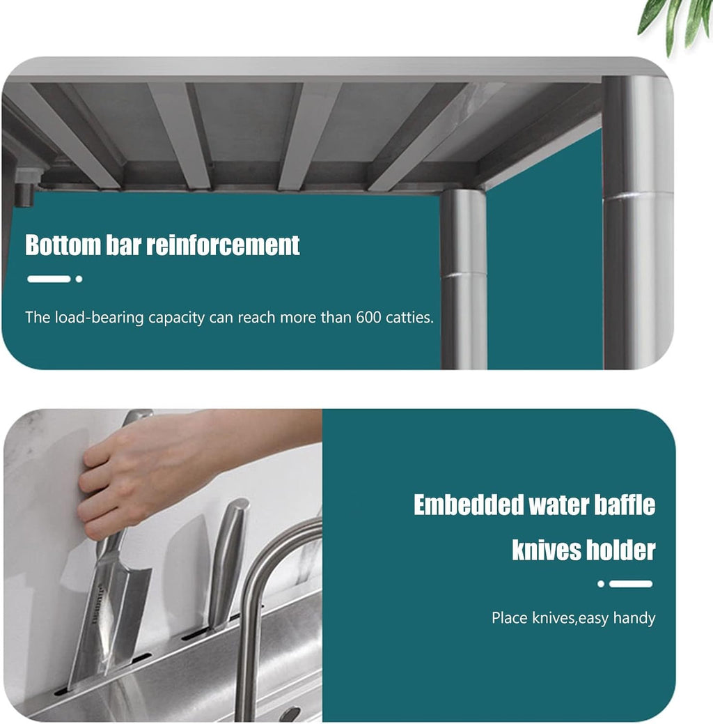 Double Bowl Sinks,Kitchen Utility Sinks with Faucets, Free-Standing Stainless Steel Vegetable Basin Double Sink,Portable Drop Sink for Farmhouse Laundry Roo(Without Faucet-Right