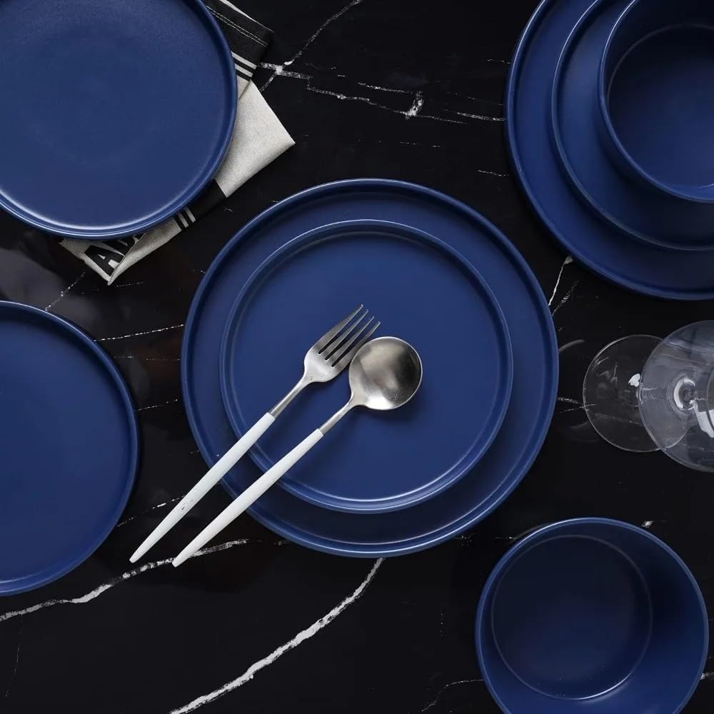 Food Plate Set Stoneware 24-Piece Round Dinnerware Ceramic Dishes to Eat Plates Dinner Sets Dish Tableware Bar