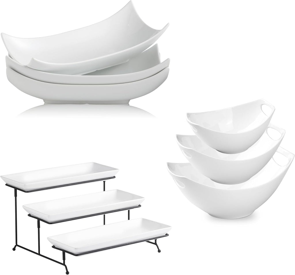 Gomakren 3 Tier Serving Trays Stand & Serving Bowls with Handles & Serving Platters Decorative Dish White 12 Inch