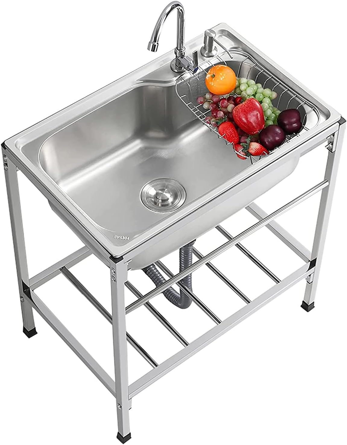 Single Bowl Sink Free Standing - Stainless-Steel Commercial Restaurant Kitchen Sink - Utility Sink for Laundry Room Bathroom Farmhouse - Portable Outdoor Si(55x40x75cm
