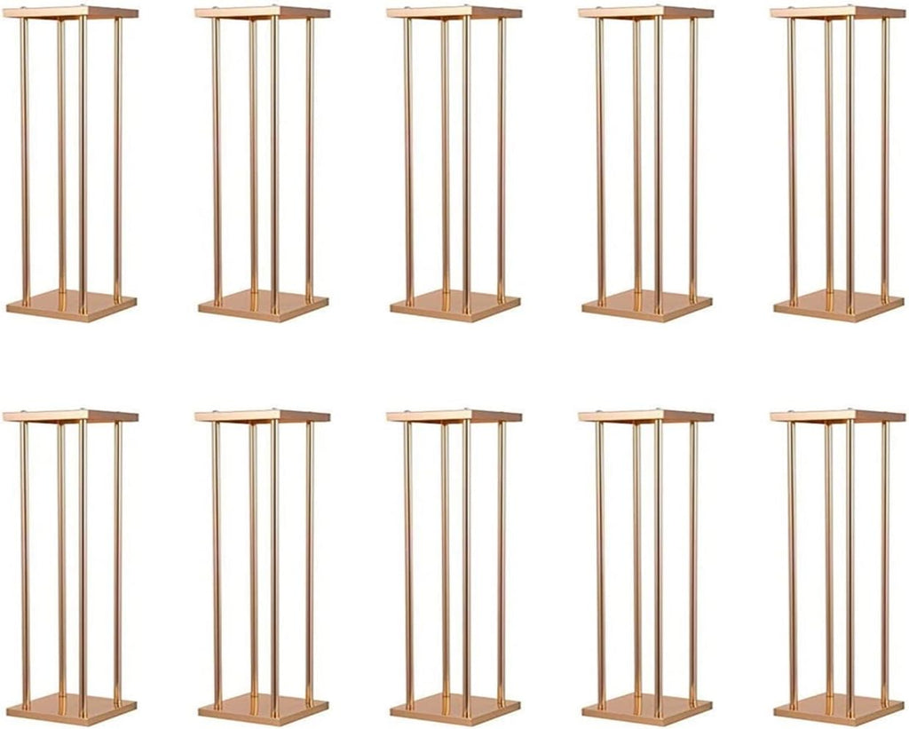 10 Pcs Wedding Flower Stand Metal Vase Stand with Plates Gold Floor Metal Column Gold Rectangular 7.87' x 7.8 7'x 23.6' Flower Display Stands Table Flower Stands for Wedding Party Events Table Decor (23.6 inch Tall)