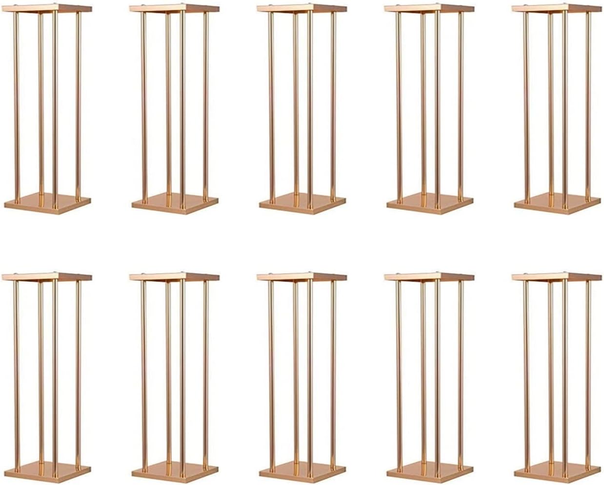 10 Pcs Wedding Flower Stand Metal Vase Stand with Plates Gold Floor Metal Column Gold Rectangular 7.87' x 7.8 7'x 23.6' Flower Display Stands Table Flower Stands for Wedding Party Events Table Decor (23.6 inch Tall)