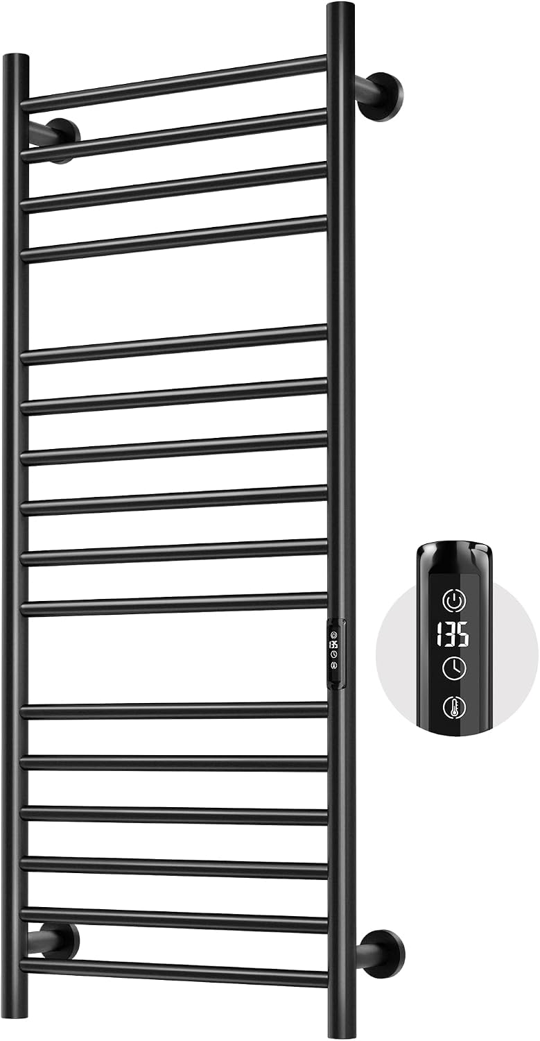 Paraheeter Poloma 45.3'(L) x 19.5'(W) Wall Mounted Towel Warmer, Heated Towel Racks for Bathroom, Towel Dryer Heater, 16-Bars Black, CSA Certified