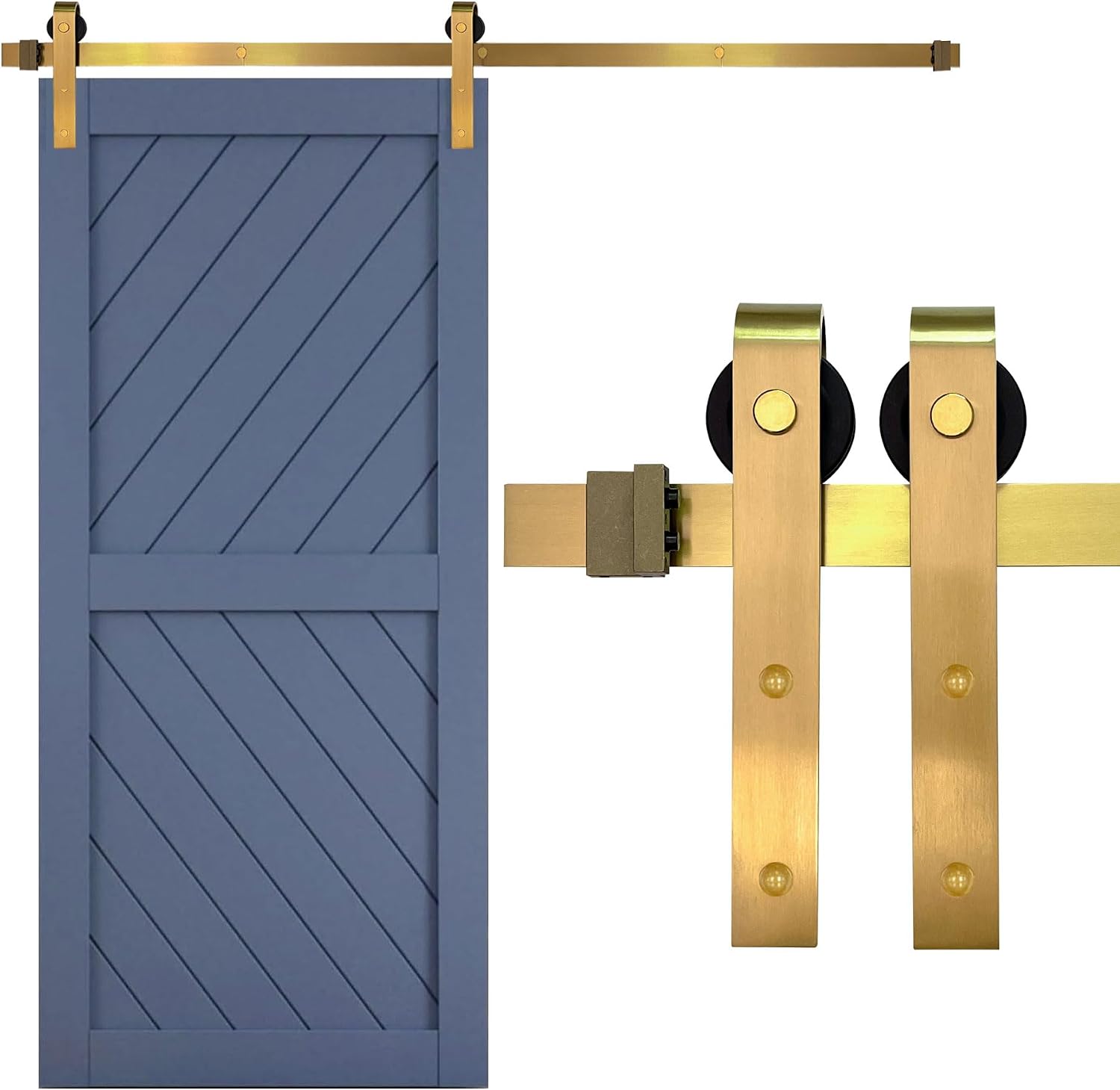 Rio Salto Gold Barn Door Hardware Kit Length 4ft 11in or 59' Sliding Door Hardware Modern Interior Gold Barn Brushed Brass Luxury Panel Hardware - 4ft 11in - NO Door