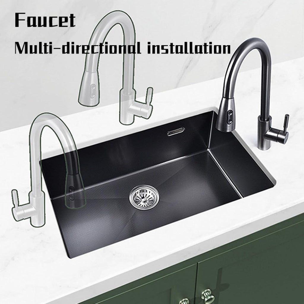 JATIBOSH Kitchen Sink Workstation Black Stainless Steel Kitchen Sink Workstation Ledge Undermount Single Bowl Sink Basin (Color : BK, Size : 70cmX45cm)