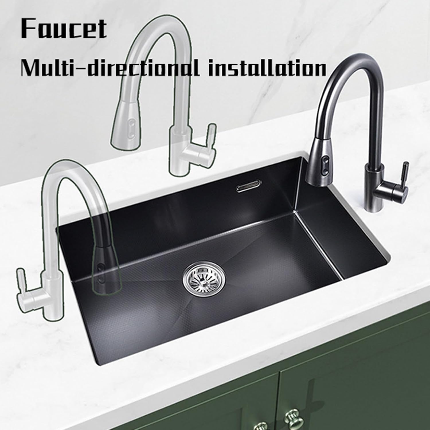 JATIBOSH Kitchen Sink Workstation Black Stainless Steel Kitchen Sink Workstation Ledge Undermount Single Bowl Sink Basin (Color : BK, Size : 70cmX45cm)