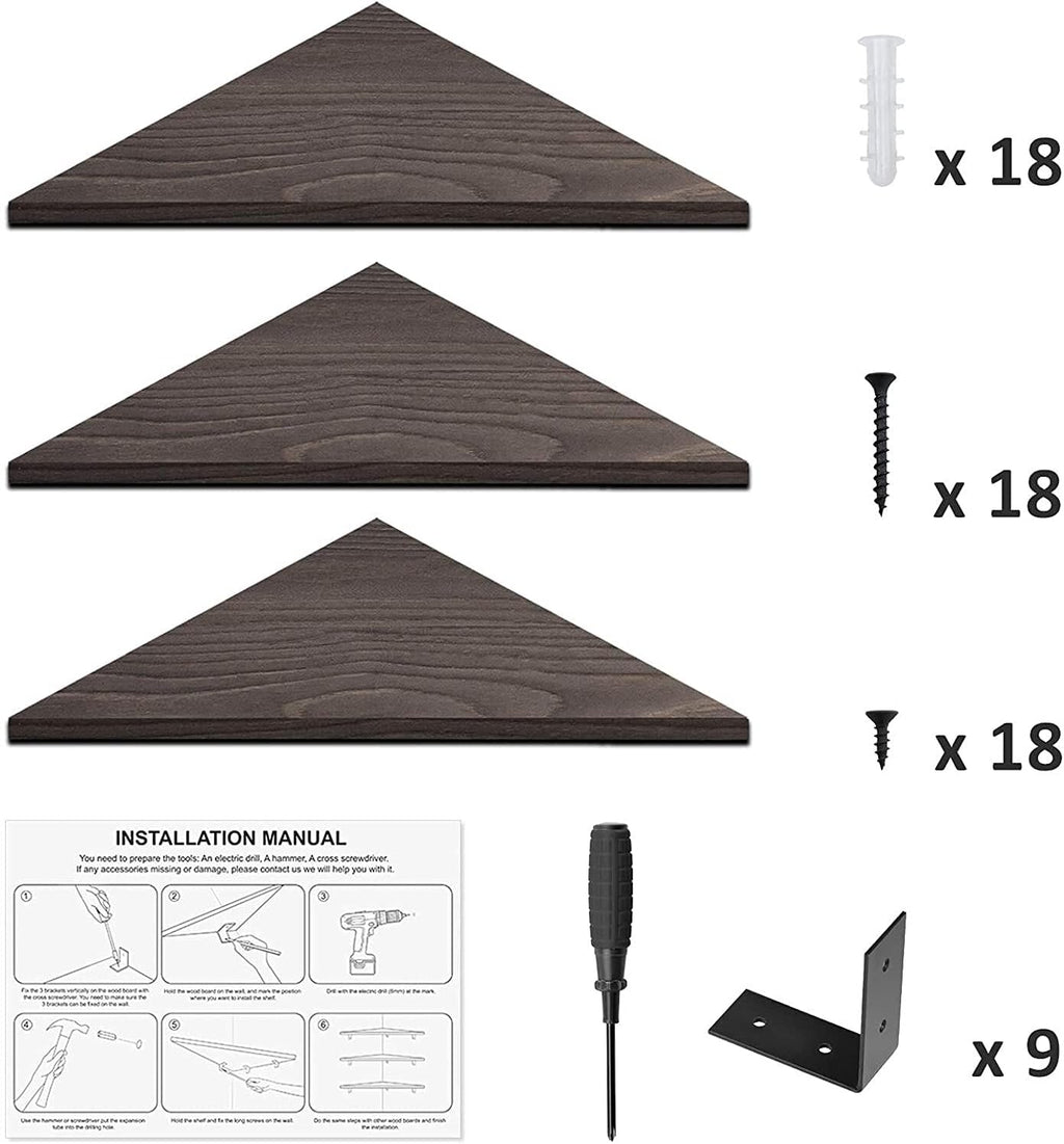 Floating partition Solid Pine Floating Corner Shelves Wall Mounted Set of 3 Rustic Storage Decorative Shelf for Bathroom Bedroom Living Room Kitchen Office Shelf