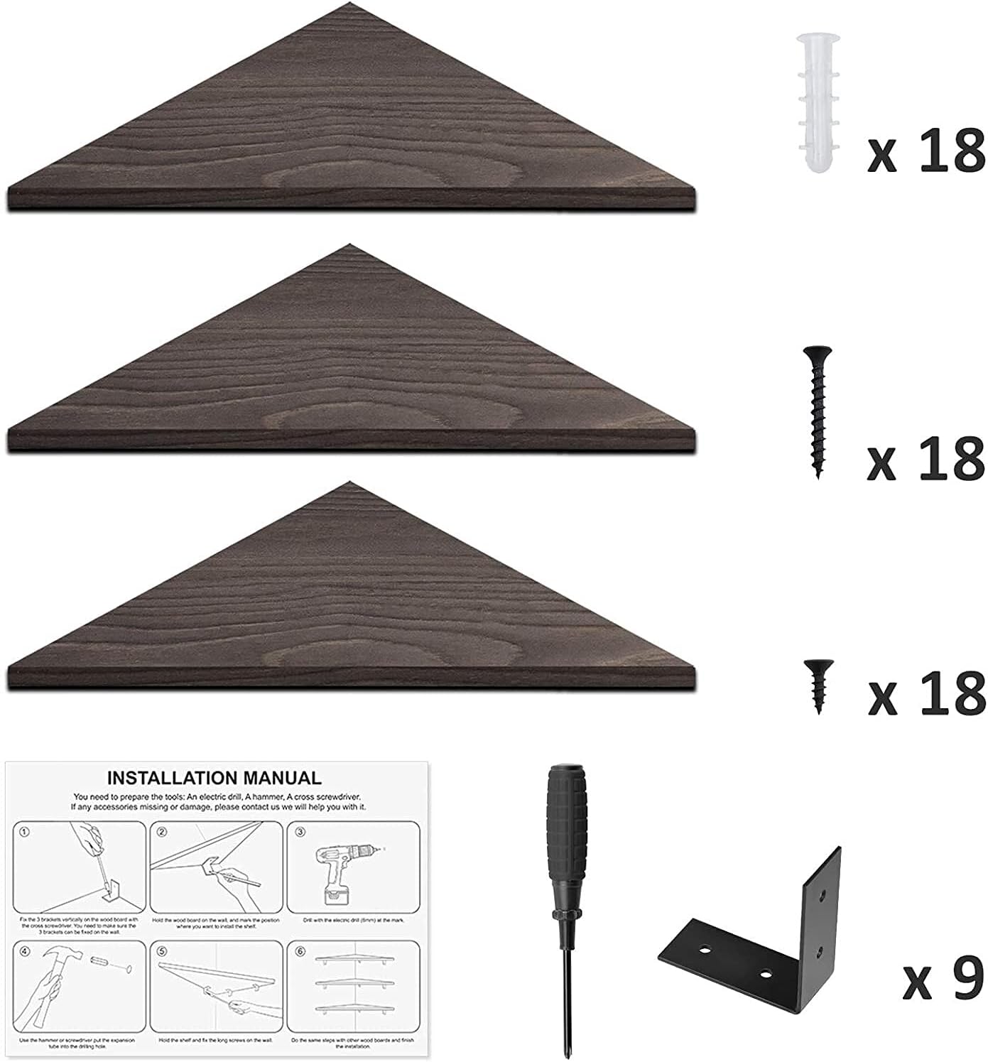 Floating partition Solid Pine Floating Corner Shelves Wall Mounted Set of 3 Rustic Storage Decorative Shelf for Bathroom Bedroom Living Room Kitchen Office Shelf