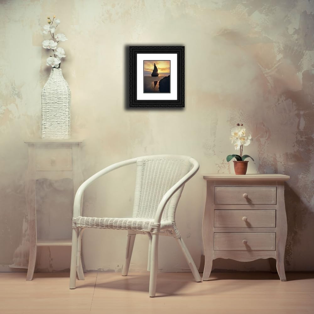 ArtDirect 15x18 Terrill, Steve Black Ornate Framed and Double Matted Museum Art Print Titled Oregon Rock formation at sunset on Bandon Beach