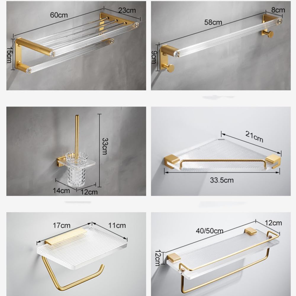 OAKITA Brushed Gold Metal Bathroom Towel Rack Wall Mounted Acrylic Easy Clean Phone Holder Fashion Bathroom Accessories Set,Paper Holder