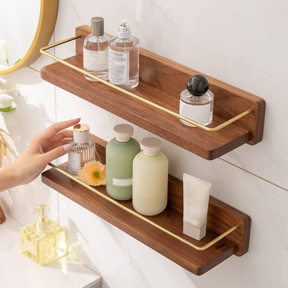 Floating Corner Shower Shelf Wall Mounted Solid Wood nizer Rack for Bathroom Storage Nail Free Bathtub Shelf Multifunctional Towel & Shampoo Holderr 30Cm (30Cm)