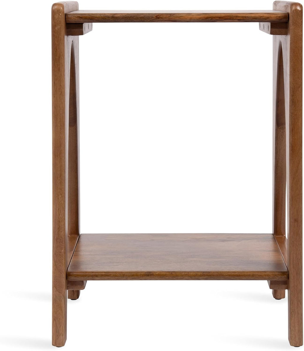 Kate and Laurel Aarstad Modern Rectangle Mango Wood Side Table, 16 x 14 x 22, Walnut Brown, Mid-Century Arched Two-Tier End Table for Use as a Bedroom Nightstand or Living Room Plant Stand
