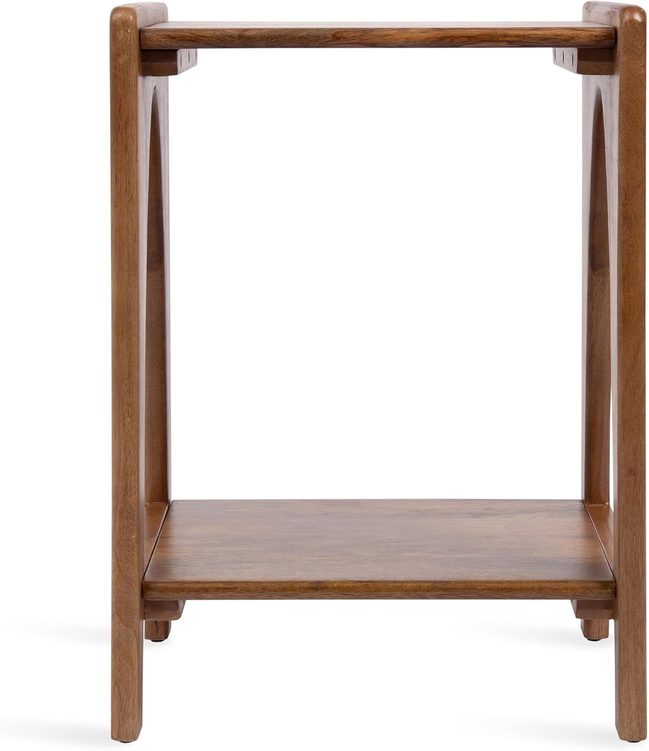 Kate and Laurel Aarstad Modern Rectangle Mango Wood Side Table, 16 x 14 x 22, Walnut Brown, Mid-Century Arched Two-Tier End Table for Use as a Bedroom Nightstand or Living Room Plant Stand