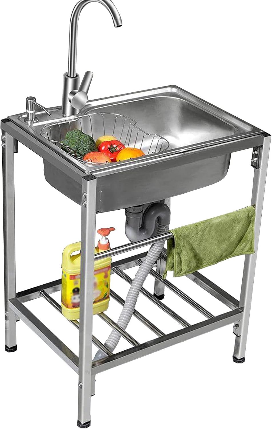 Free Standing Utility Sink 1 Compartment Stainless Steel Commercial Kitchen Prep Sink Single Bowl Sink for Garage, Restaurant, Kitchen, Laundry Room, Indoor Outdoor